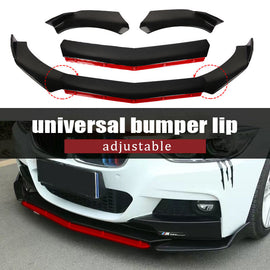 Brand New 3PCS Universal V2 Glossy Black With Red Lining Front Bumper Protector Body Splitter Spoiler Lip