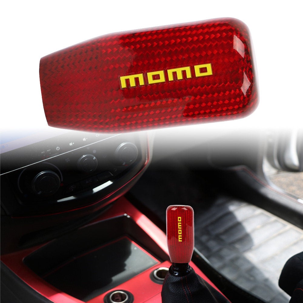 Brand New Universal V5 Momo Red Real Carbon Fiber Car Gear Stick Shift Knob For MT Manual M12 M10 M8