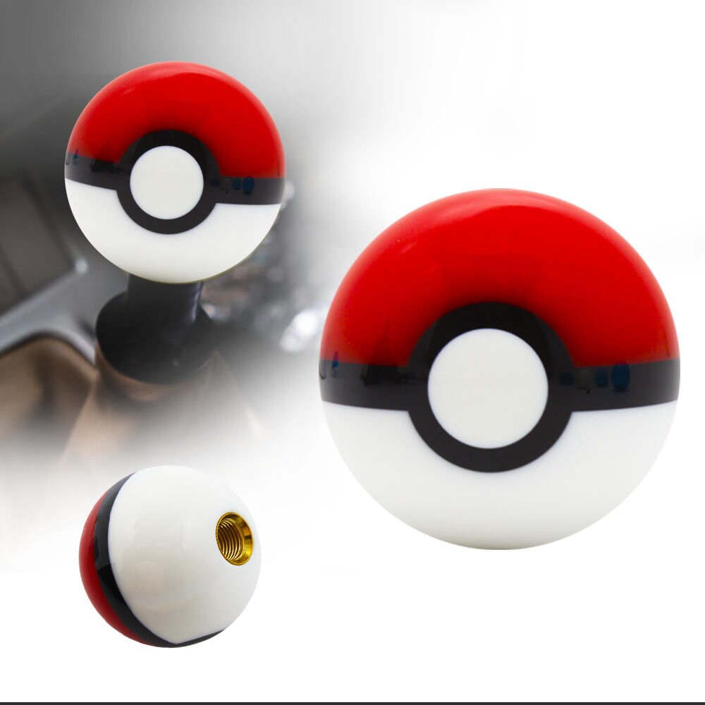 Brand New Universal JDM Pokeball Round Ball Gear Shift Knob Lever + Black Adapter For Non Threaded Shifters M12x1.25