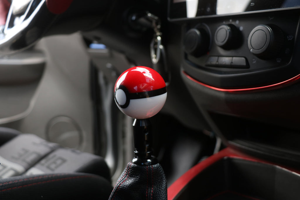 Brand New Universal JDM Pokeball Round Ball Gear Shift Knob Lever + Red Adapter For Non Threaded Shifters M12x1.25