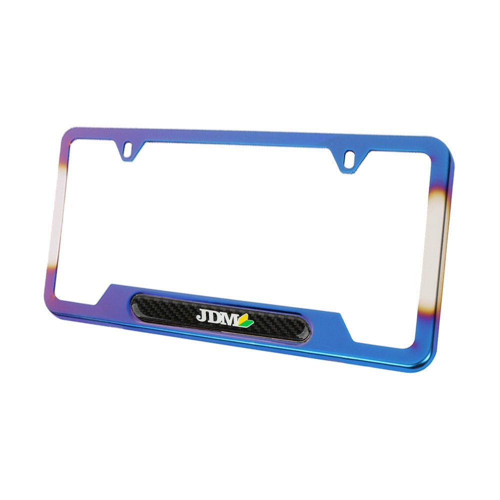 Brand New Universal 2PCS JDM Beginner Leaf Titanium Burnt Blue Metal License Plate Frame