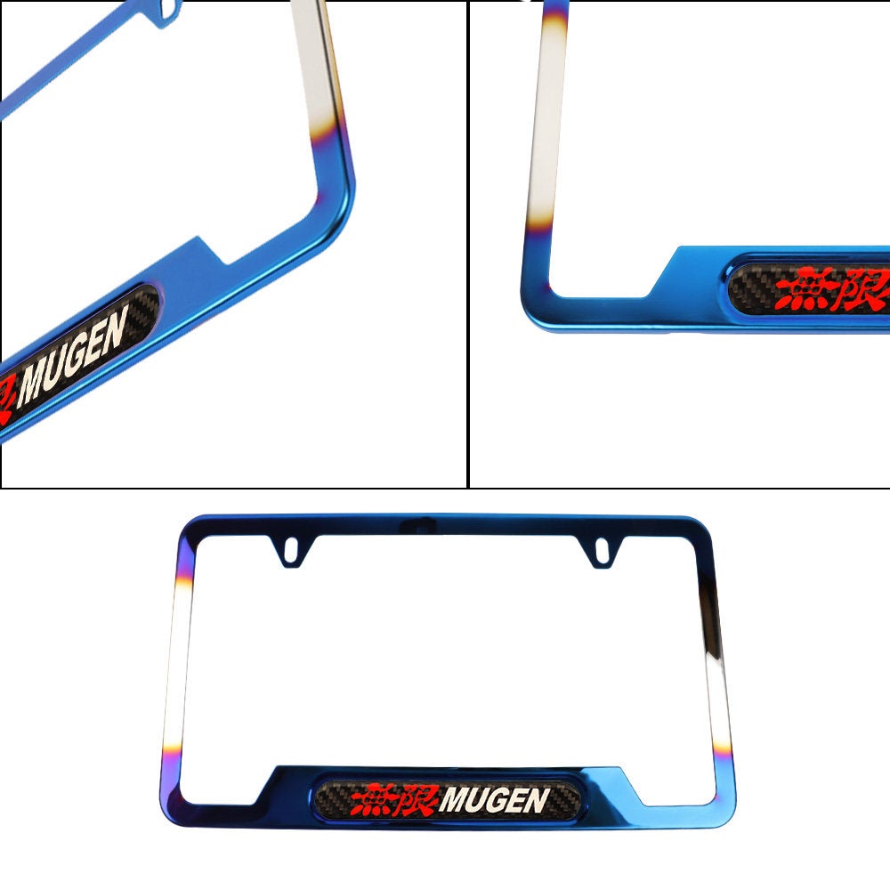 Brand New Universal 1PCS Mugen Titanium Burnt Blue Metal License Plate Frame V1