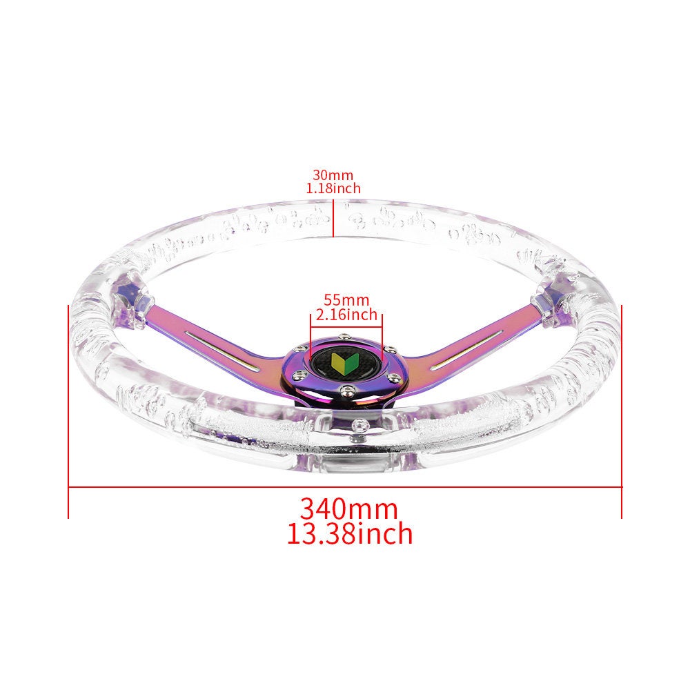 Brand New Universal JDM Beginner Leaf 6-Hole 350mm Deep Dish Vip Clear Crystal Bubble Neo Spoke STEERING WHEEL