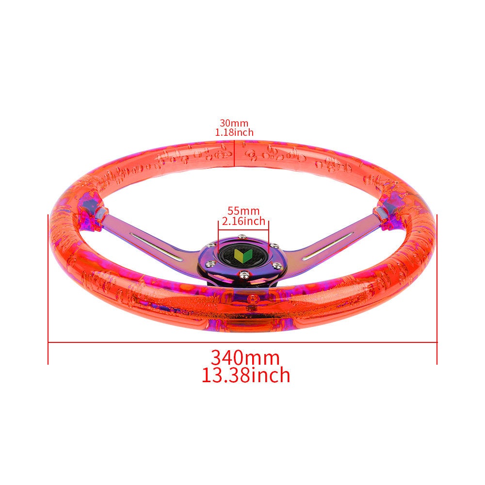 Brand New Universal JDM Beginner Leaf 6-Hole 350mm Deep Dish Vip Red Crystal Bubble Neo Spoke STEERING WHEEL