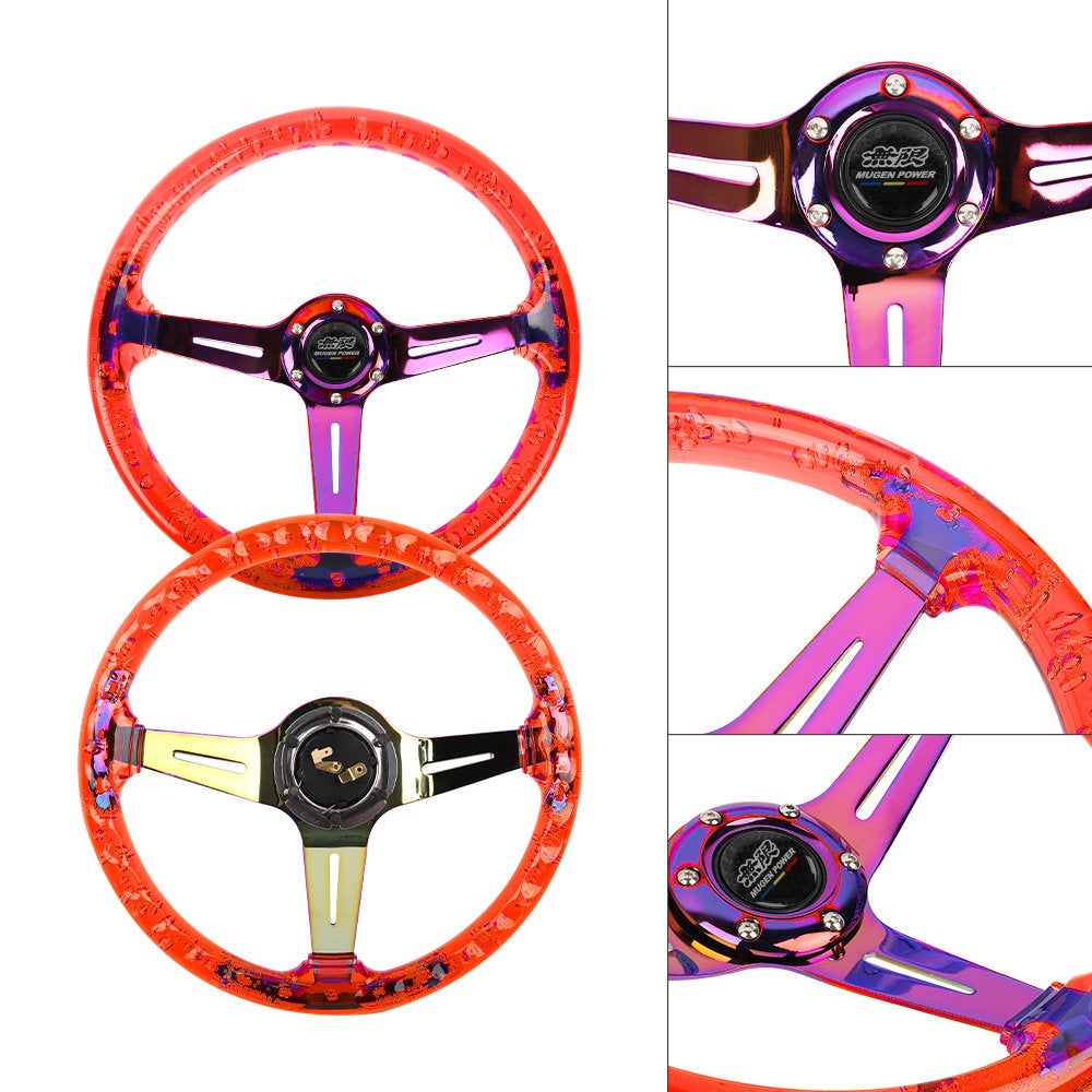 Brand New Universal JDM Mugen 6-Hole 350mm Deep Dish Vip Red Crystal Bubble Neo Spoke STEERING WHEEL