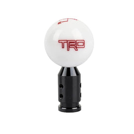 Brand New Universal JDM TRD 6 SPEED White Round Ball Gear Shift Knob Lever + Black Adapter For Non Threaded Shifters M12x1.25