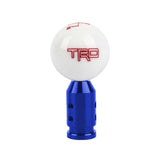 Brand New Universal JDM TRD 6 SPEED White Round Ball Gear Shift Knob Lever + Blue Adapter For Non Threaded Shifters M12x1.25