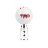 Brand New Universal JDM TRD 6 SPEED White Round Ball Gear Shift Knob Lever + Silver Adapter For Non Threaded Shifters M12x1.25