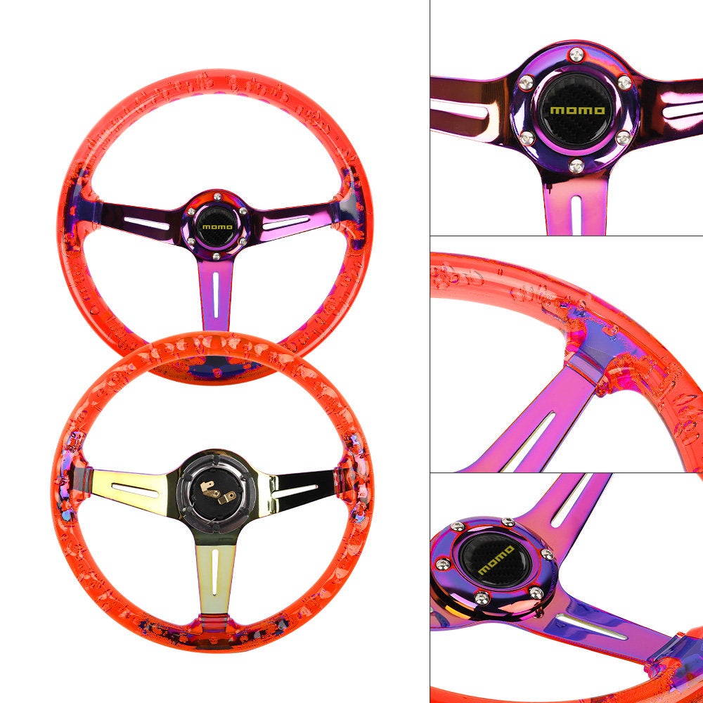 Brand New Universal JDM Momo 6-Hole 350mm Deep Dish Vip Red Crystal Bubble Neo Spoke STEERING WHEEL