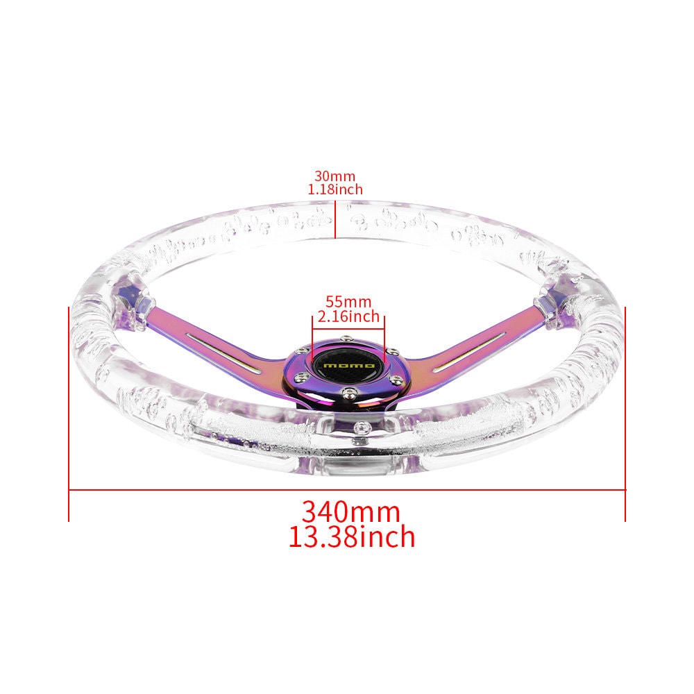 Brand New Universal Momo 6-Hole 350mm Deep Dish Vip Clear Crystal Bubble Neo Spoke STEERING WHEEL