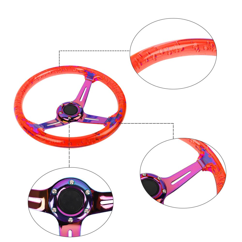 Brand New Universal JDM 6-Hole 350mm Deep Dish Vip Red Crystal Bubble Neo Spoke STEERING WHEEL