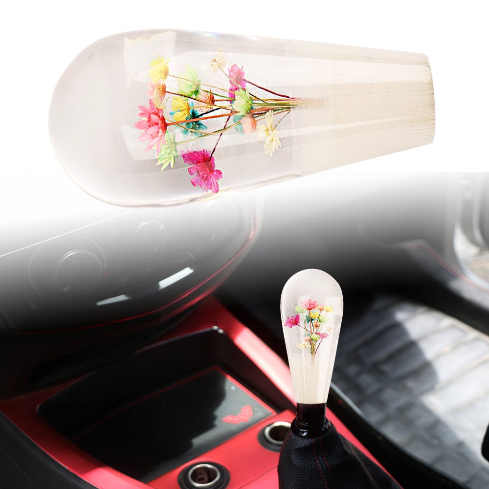 Brand New Universal JDM Clear Crystal Real Flowers Head Manual Car Gear Shift Knob shifter M8 M10 M12