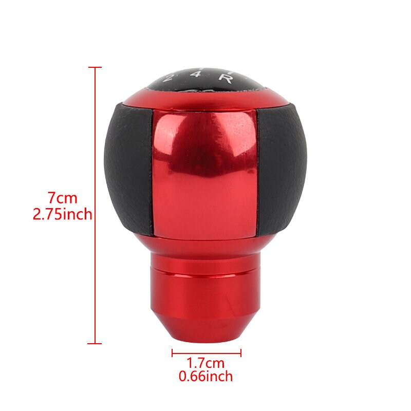 Brand New 5 Speed Leather Round Ball Shape Universal Car Gear Shift Knob Shifter Lever Red M8 M10 M12
