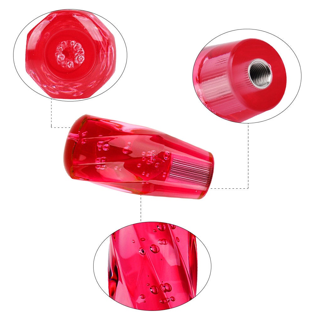 Brand New Universal VIP 100mm Transparent Manual Red Twist Crystal Bubble Racing Gear Shift Knob M8 M10 M12