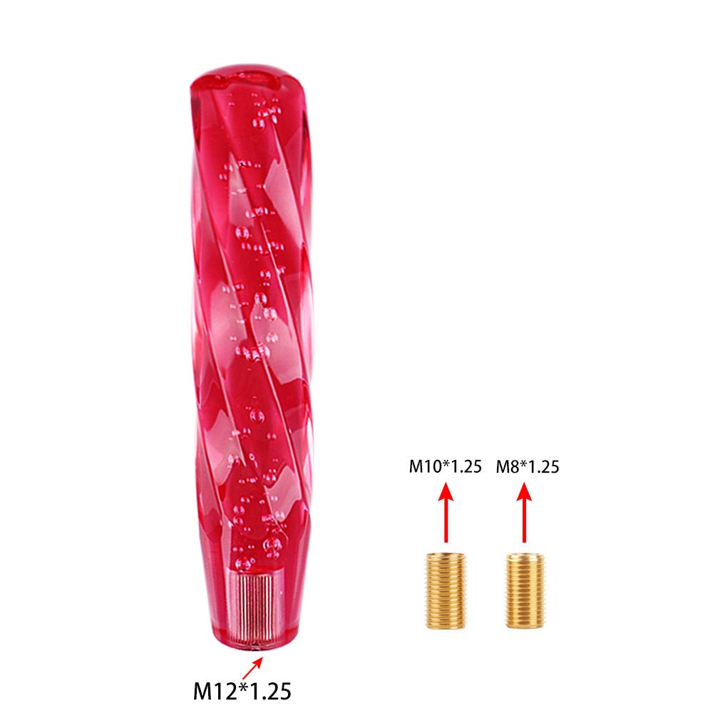 Brand New Universal VIP 200mm Transparent Manual Red Twist Crystal Bubble Racing Gear Shift Knob M8 M10 M12