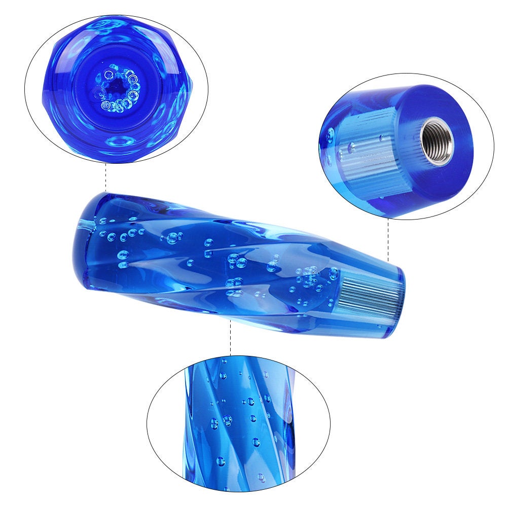 Brand New Universal VIP 150mm Transparent Manual Blue Twist Crystal Bubble Racing Gear Shift Knob M8 M10 M12