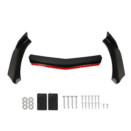 Brand New 3PCS Universal V2 Glossy Black With Red Lining Front Bumper Protector Body Splitter Spoiler Lip