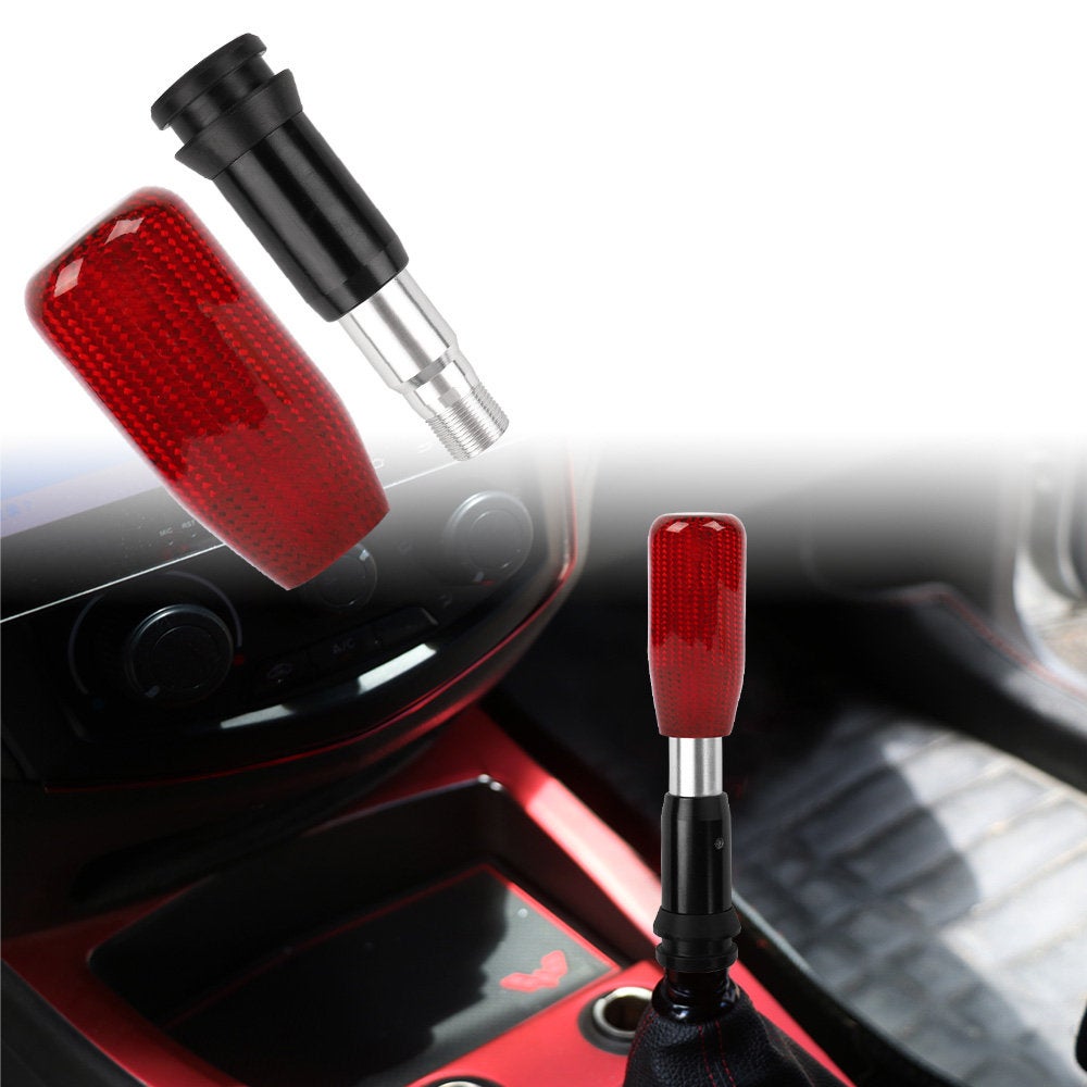 Brand New Universal Red Real Carbon Fiber Automatic Gear Shift Knob Shifter Lever
