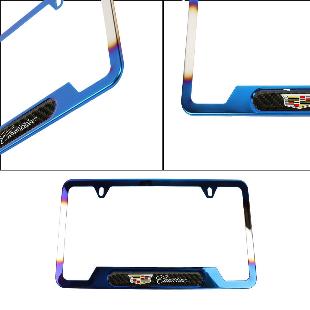 Brand New Universal 1PCS Cadillac Titanium Burnt Blue Metal License Plate Frame