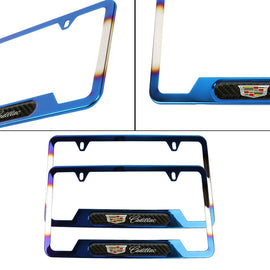 Brand New Universal 2PCS Cadillac Titanium Burnt Blue Metal License Plate Frame