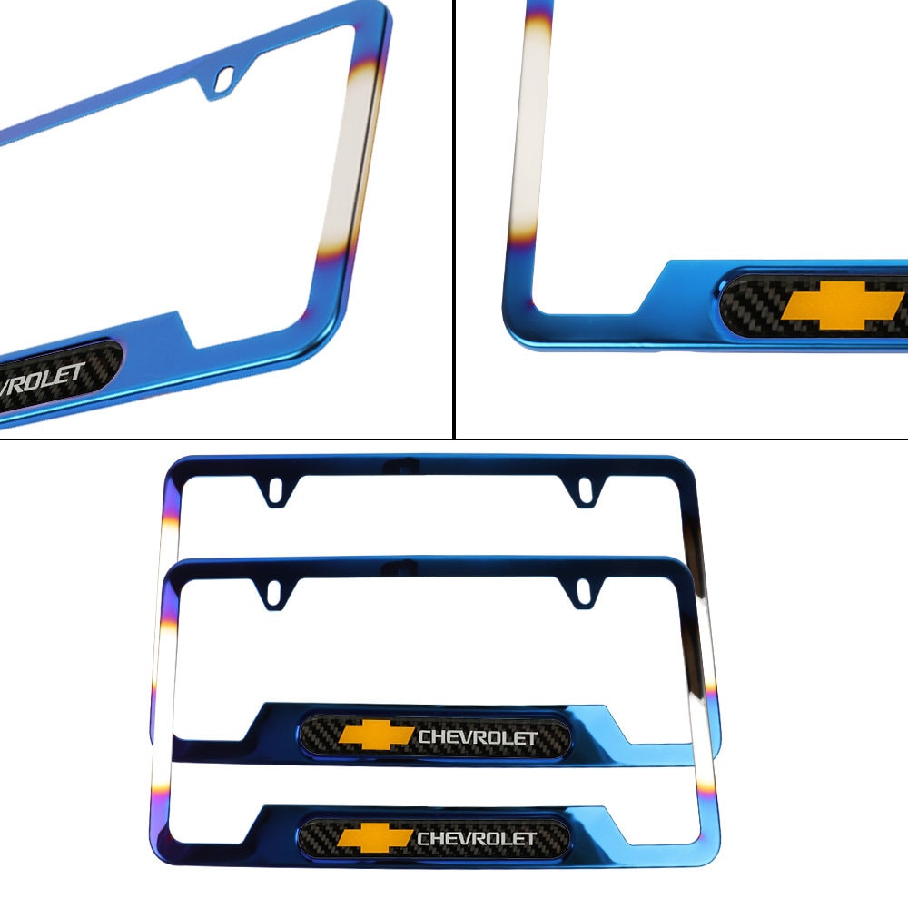 Brand New Universal 2PCS Chevrolet Titanium Burnt Blue Metal License Plate Frame