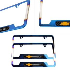 Brand New Universal 2PCS Chevrolet Titanium Burnt Blue Metal License Plate Frame