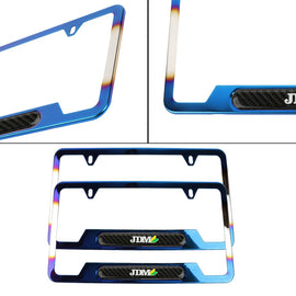 Brand New Universal 2PCS JDM Beginner Leaf Titanium Burnt Blue Metal License Plate Frame