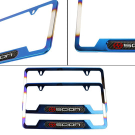 Brand New Universal 2PCS Scion Titanium Burnt Blue Metal License Plate Frame
