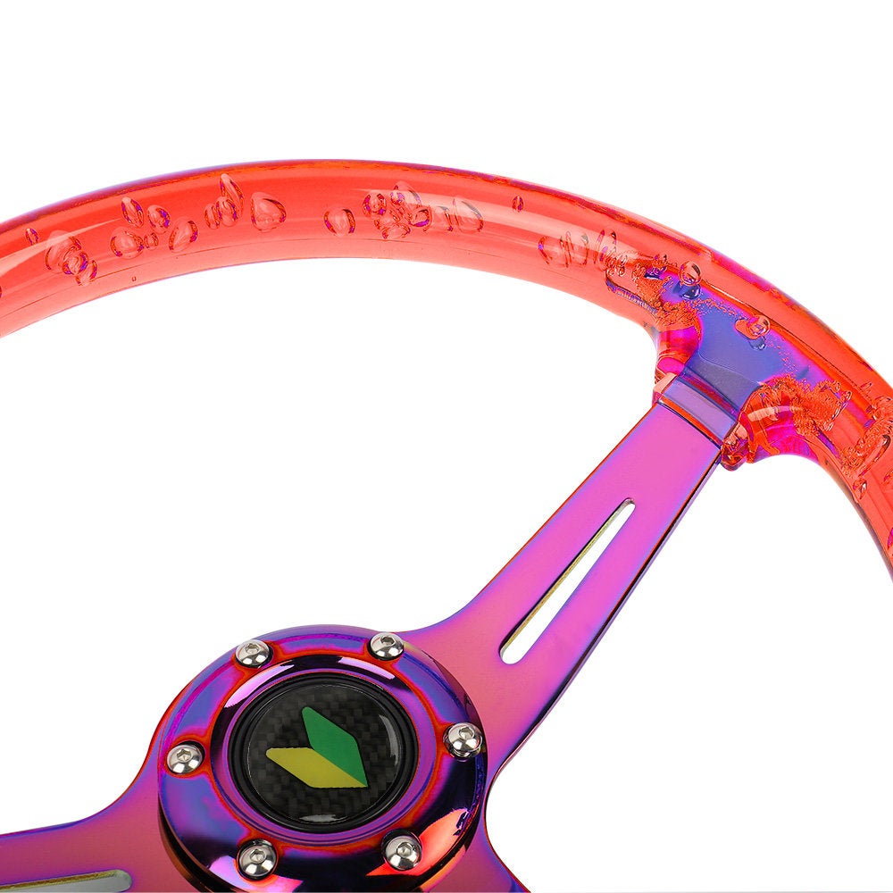 Brand New Universal JDM Beginner Leaf 6-Hole 350mm Deep Dish Vip Red Crystal Bubble Neo Spoke STEERING WHEEL