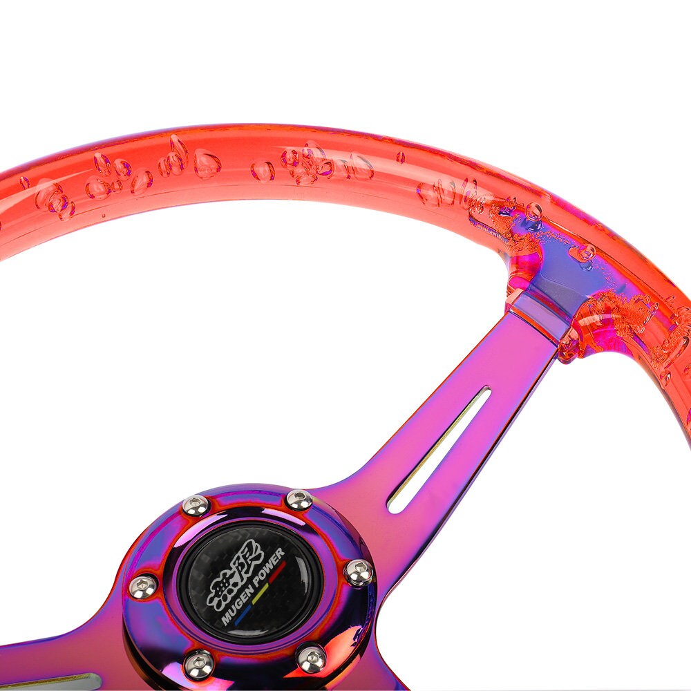 Brand New Universal JDM Mugen 6-Hole 350mm Deep Dish Vip Red Crystal Bubble Neo Spoke STEERING WHEEL