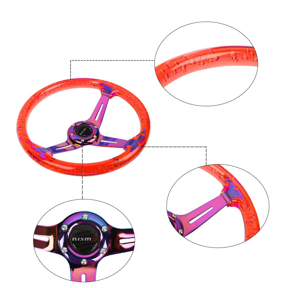 Brand New Universal JDM Nismo 6-Hole 350mm Deep Dish Vip Red Crystal Bubble Neo Spoke STEERING WHEEL