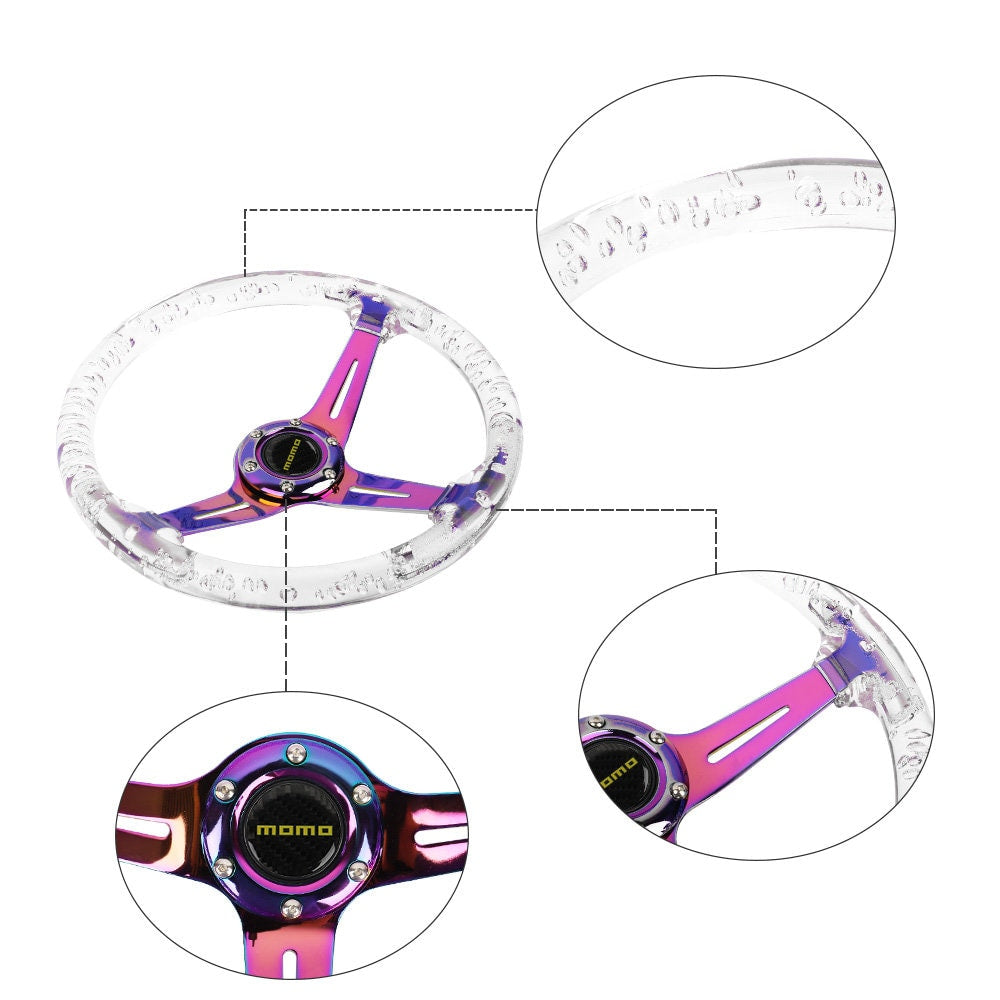 Brand New Universal Momo 6-Hole 350mm Deep Dish Vip Clear Crystal Bubble Neo Spoke STEERING WHEEL