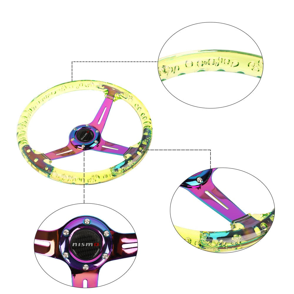 Brand New Universal JDM Nismo 6-Hole 350mm Deep Dish Vip Yellow Crystal Bubble Neo Spoke STEERING WHEEL