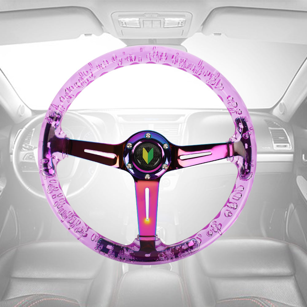 Brand New JDM Beginner Leaf Universal 6-Hole 350mm Deep Dish Vip Purple Crystal Bubble Neo Spoke Steering Wheel