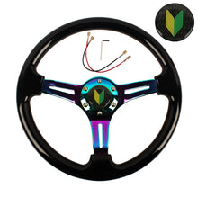 Load image into Gallery viewer, Brand New 350mm 14&quot; Universal JDM Beginner Leaf Deep Dish ABS Racing Steering Wheel Black With Neo-Chrome Spoke