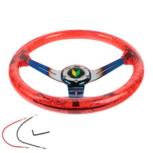 Load image into Gallery viewer, Brand New JDM Beginner Leaf Universal 6-Hole 350mm Deep Dish Vip Red Crystal Bubble Burnt Blue Spoke Steering Wheel