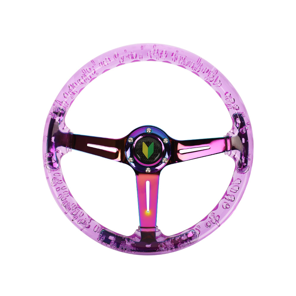 Brand New JDM Beginner Leaf Universal 6-Hole 350mm Deep Dish Vip Purple Crystal Bubble Neo Spoke Steering Wheel