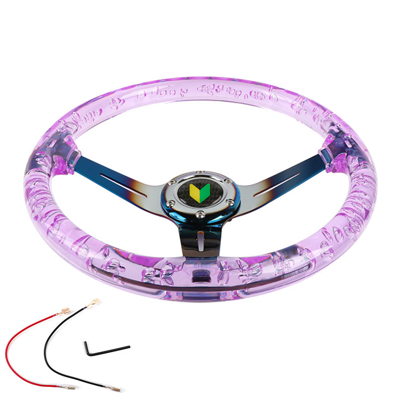 Brand New JDM Beginner Leaf Universal 6-Hole 350mm Deep Dish Vip Purple Crystal Bubble Burnt Blue Spoke Steering Wheel