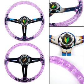 Brand New JDM Beginner Leaf Universal 6-Hole 350mm Deep Dish Vip Purple Crystal Bubble Burnt Blue Spoke Steering Wheel