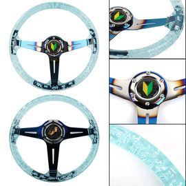 Brand New JDM Beginner Leaf Universal 6-Hole 350mm Deep Dish Vip Teal Crystal Bubble Burnt Blue Spoke Steering Wheel