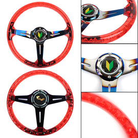 Brand New JDM Beginner Leaf Universal 6-Hole 350mm Deep Dish Vip Red Crystal Bubble Burnt Blue Spoke Steering Wheel