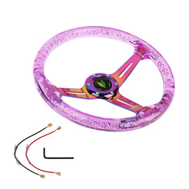 Brand New JDM Beginner Leaf Universal 6-Hole 350mm Deep Dish Vip Purple Crystal Bubble Neo Spoke Steering Wheel
