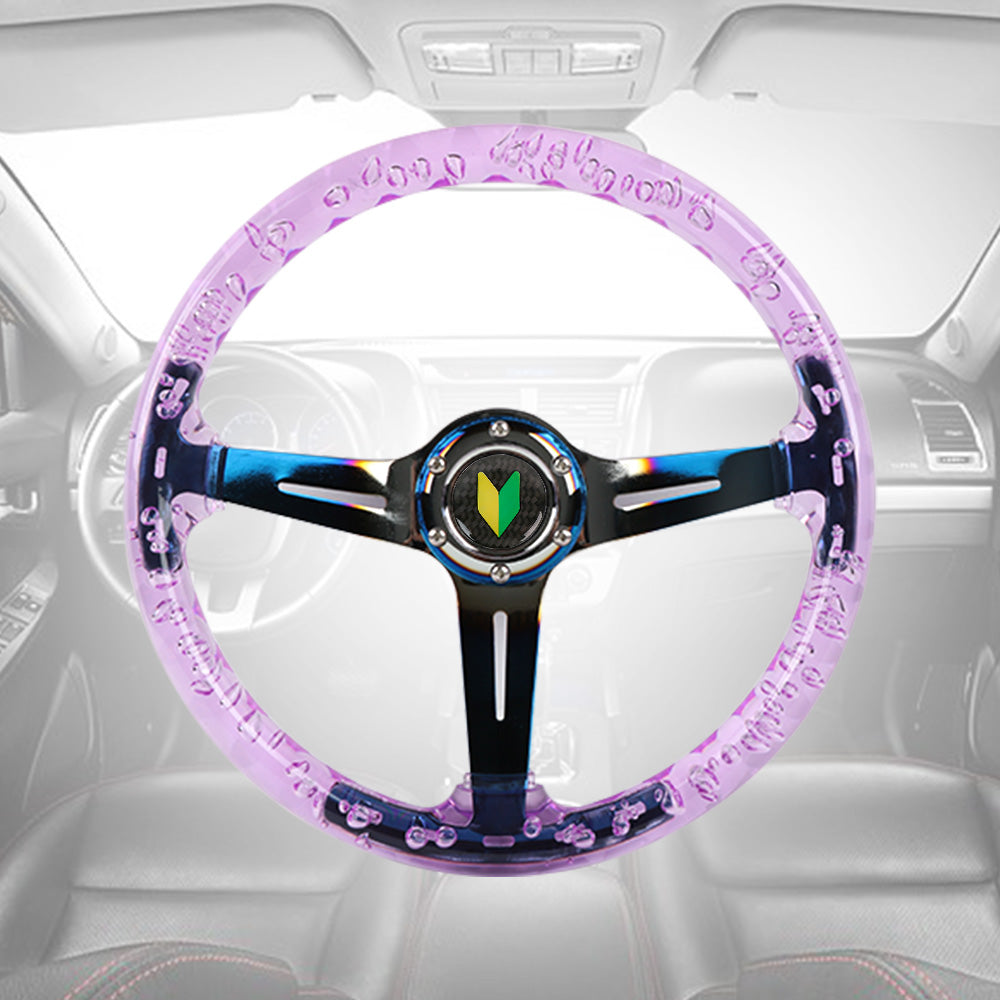Brand New JDM Beginner Leaf Universal 6-Hole 350mm Deep Dish Vip Purple Crystal Bubble Burnt Blue Spoke Steering Wheel