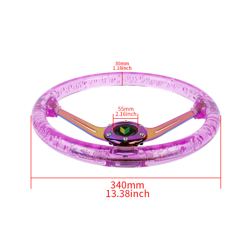 Brand New JDM Beginner Leaf Universal 6-Hole 350mm Deep Dish Vip Purple Crystal Bubble Neo Spoke Steering Wheel