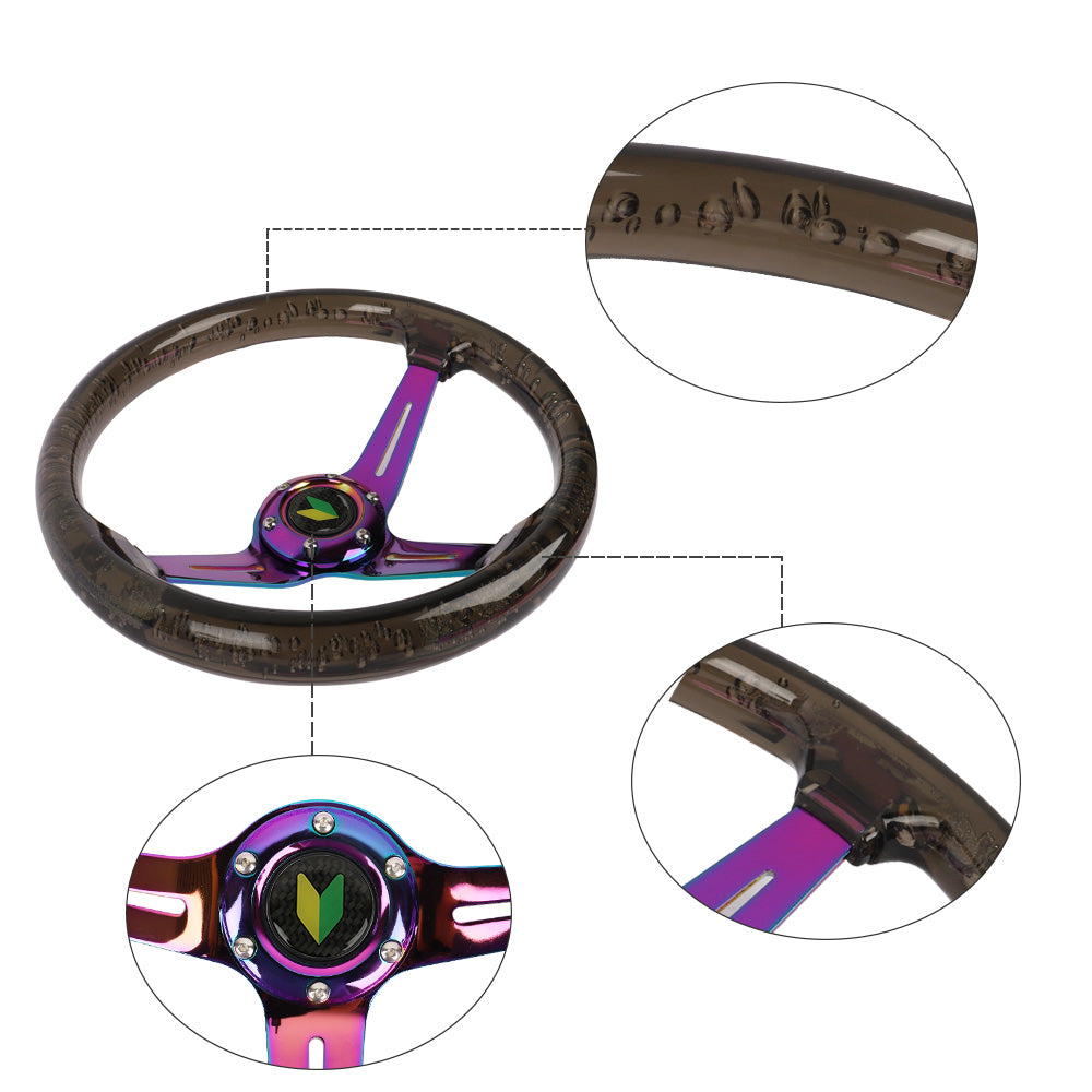 Brand New JDM Beginner Leaf Universal 6-Hole 350mm Deep Dish Vip Black Crystal Bubble Neo Spoke Steering Wheel