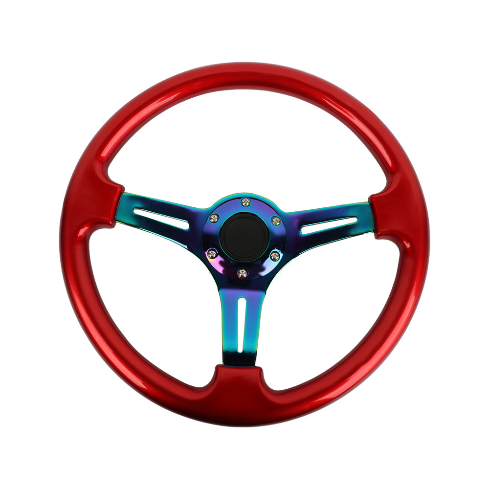 Brand New 350mm 14" Universal Red Deep Dish ABS Racing Steering Wheel Neo-Chrome Spoke