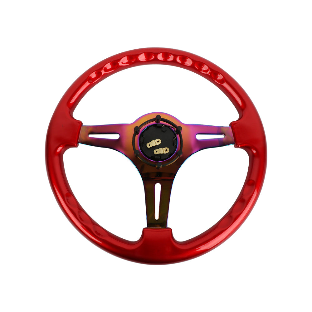 Brand New 350mm 14" Universal Red Deep Dish ABS Racing Steering Wheel Neo-Chrome Spoke