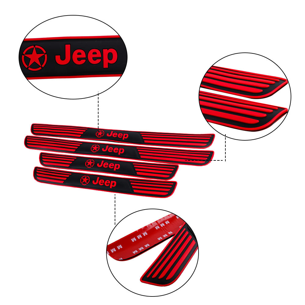 Brand New 4PCS Universal JEEP Red Rubber Car Door Scuff Sill Cover Panel Step Protector V2