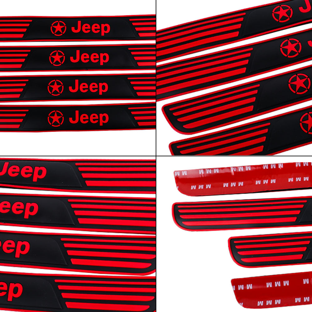 Brand New 4PCS Universal JEEP Red Rubber Car Door Scuff Sill Cover Panel Step Protector V2
