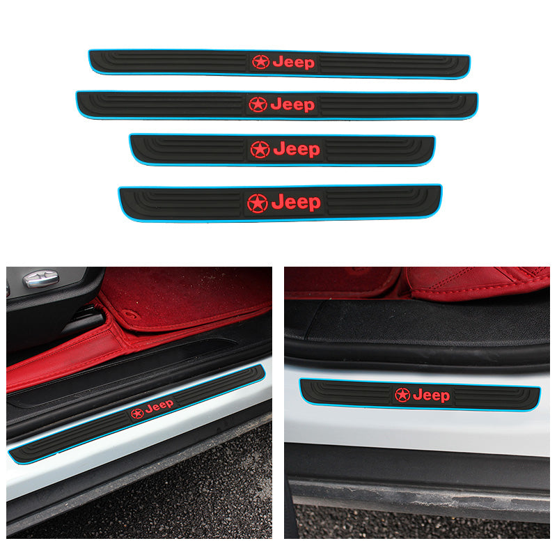 Brand New 4PCS Universal Jeep Blue Rubber Car Door Scuff Sill Cover Panel Step Protector